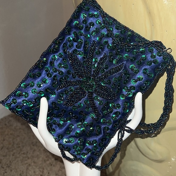 Beaded Sequin Women’s Midnight Blue Forest Green Shoulder Crossbody Bag Purse - Picture 7 of 7